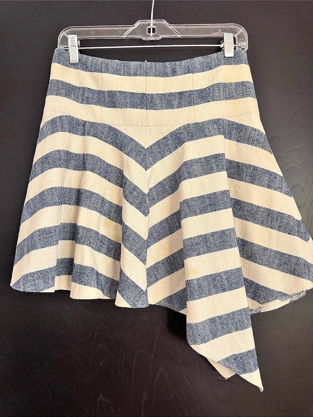 tibi Striped Asymmetrical Skirt Blue & Cream Size 2